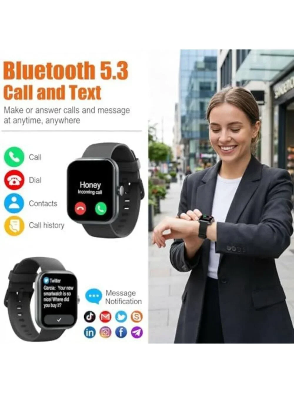 HD Touchscreen Smart Watch for Fitness, Calls, Heart Rate Monitor, IP68
